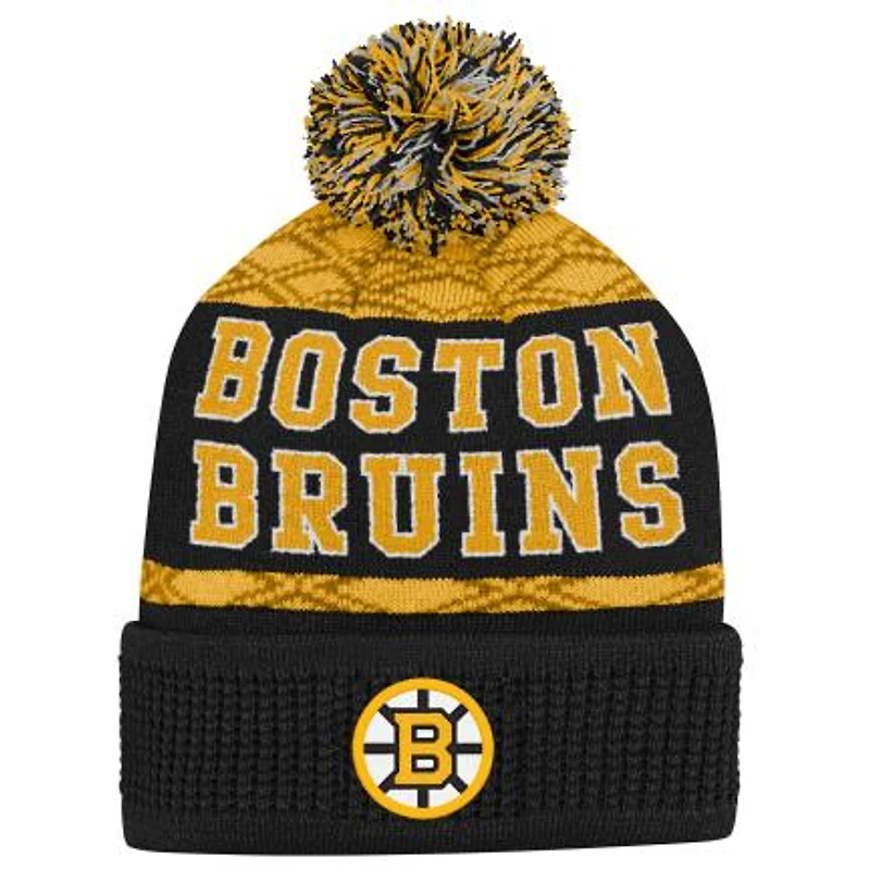 NHL Youth Knit Hat Puck Pattern Cuff Bruins
