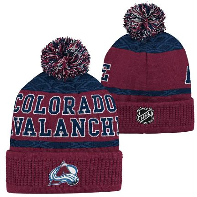 NHL Youth Knit Hat Puck Pattern Cuff Avalanche