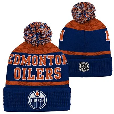 NHL Youth Knit Hat Puck Pattern Cuff Oilers