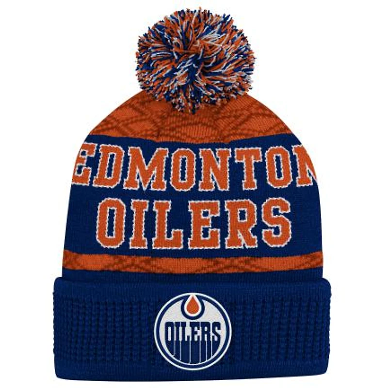 NHL Youth Knit Hat Puck Pattern Cuff Oilers
