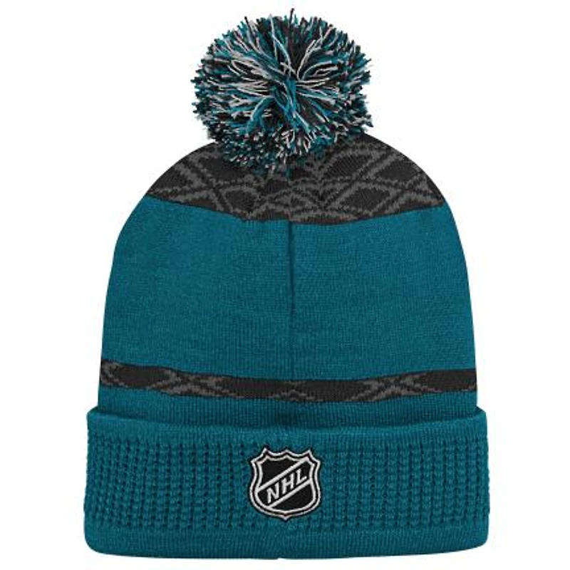 NHL Youth Knit Hat Puck Pattern Cuff Sharks