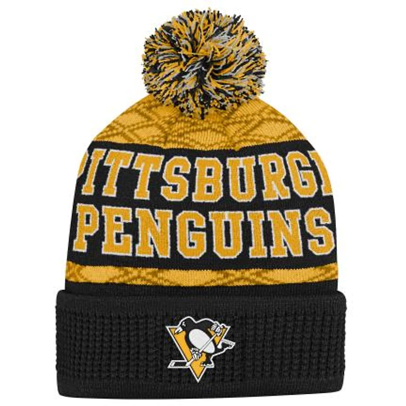 NHL Youth Knit Hat Puck Pattern Cuff Penguins