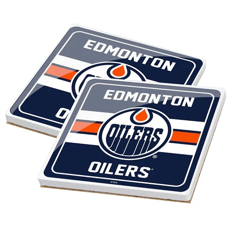 NHL 2 Pack Ceramic Coaster Set Stripe Oilers