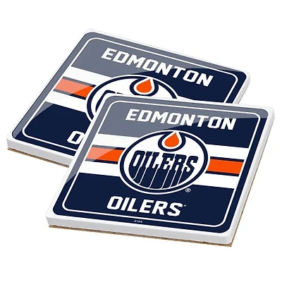 NHL 2 Pack Ceramic Coaster Set Stripe Oilers
