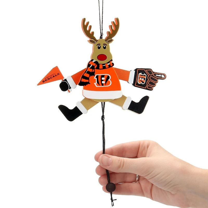 NFL Ornament Wooden Cheering Reindeer Bengals