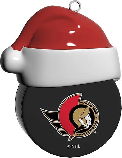 NHL Ornament Glass Puck w/ Santa Hat Senators