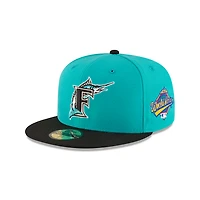 MLB Hat 5950 Cooperstown Wool World Series 1997 Marlins (Teal and Black)