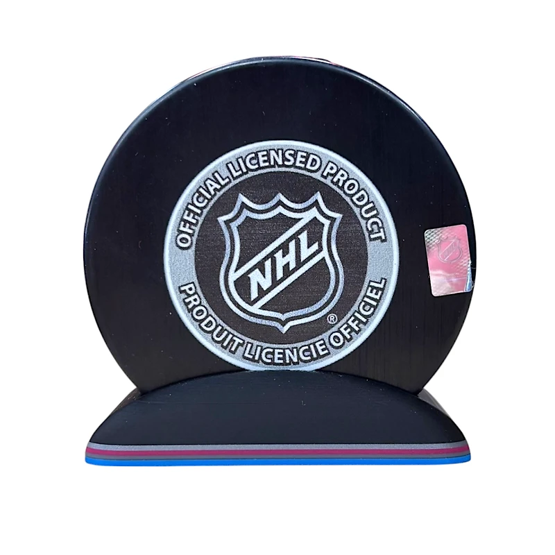 Puck Display Stand Silver, Magenta and Blue