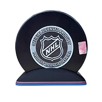Puck Display Stand Silver, Magenta and Blue