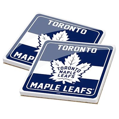 NHL 2 Pack Ceramic Coaster Set Stripe Maple Leafs