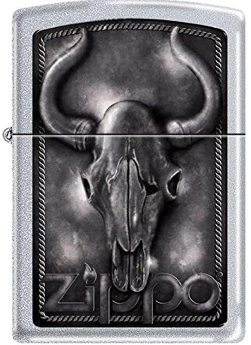 Zippo Lighter Bull Skull Satin Chrome