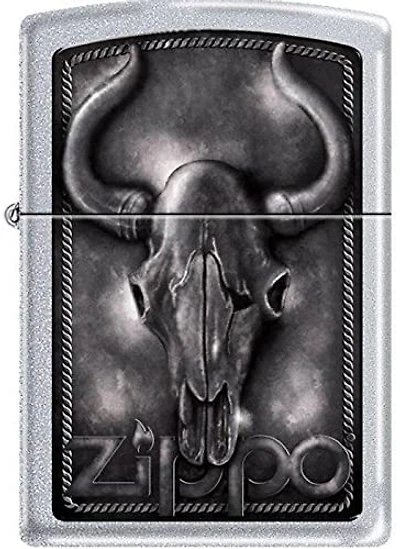 Zippo Lighter Bull Skull Satin Chrome