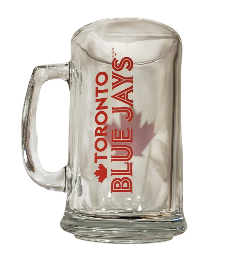 MLB Beer Mug 15 Oz Glass Sport Maple Red Leaf Blue Jays