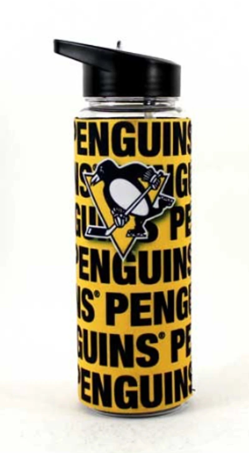 NHL Water Bottle 25oz Neoprene Sleeve Flip Top Penguins