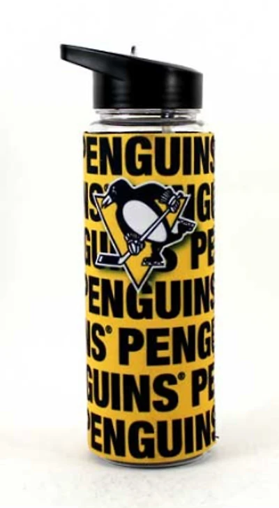 NHL Water Bottle 25oz Neoprene Sleeve Flip Top Penguins