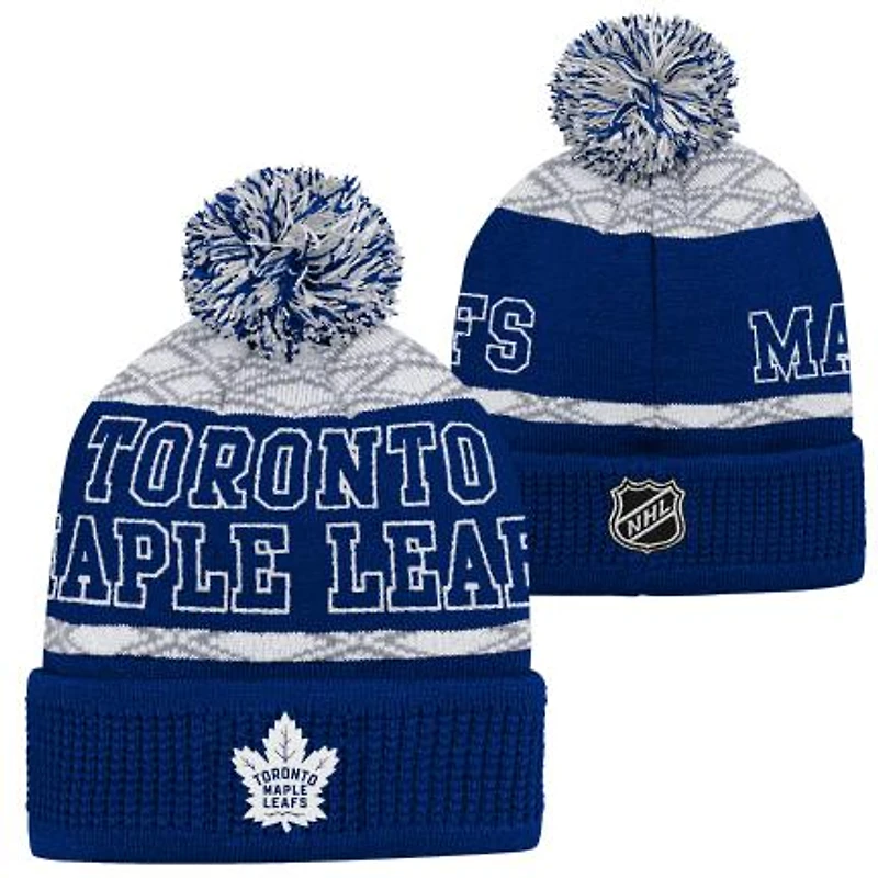 NHL Youth Knit Hat Puck Pattern Cuff Maple Leafs