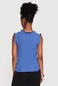 Sleeveless V Neck Ruffle Trim Blouse