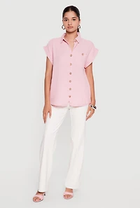 Dolman Short Sleeve Button Front Shirt