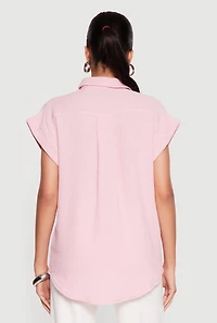 Dolman Short Sleeve Button Front Shirt