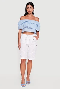 Ruffle Tiered Off the Shoulder Crop Top
