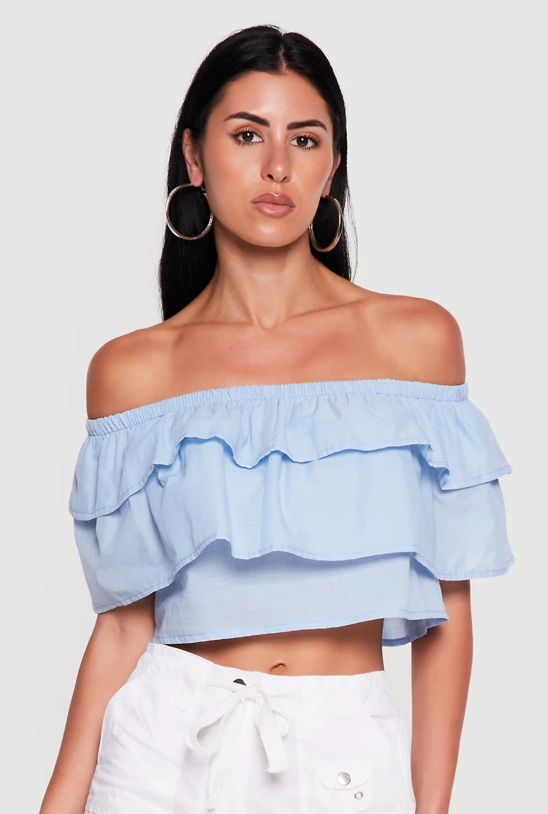 Ruffle Tiered Off the Shoulder Crop Top