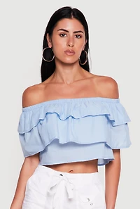 Ruffle Tiered Off the Shoulder Crop Top