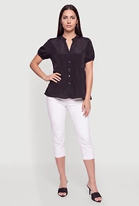Notch Neck Tiered Button Front Top