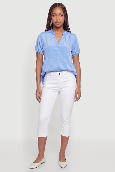Notch Neck Tiered Button Front Top