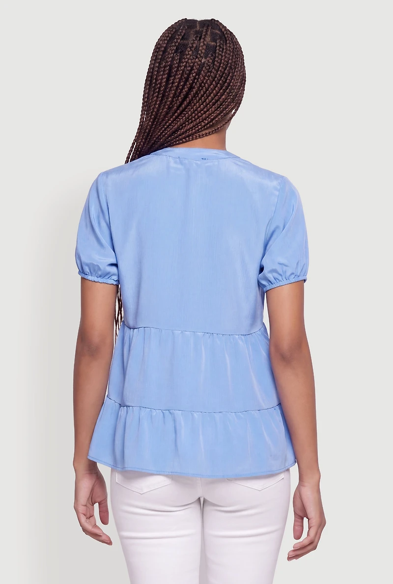 Notch Neck Tiered Button Front Top