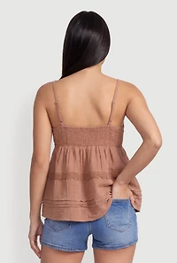 Crochet Detail Faux Button Gauze Knit Blouse