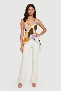 Abstract Swirl Print Sharkbite Hem Halter Top