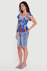 Tropical Printed Smocked Peplum Top