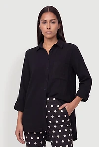 Tabbed Long Sleeve Button Front Tunic Shirt
