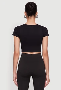 Womens Seamless Crew Neck Cropped Top, Black, Size M-L