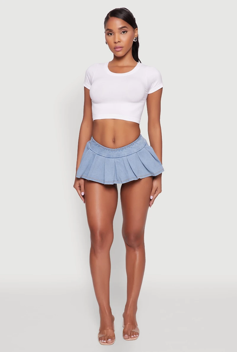 Womens Seamless Crew Neck Cropped Top, White,