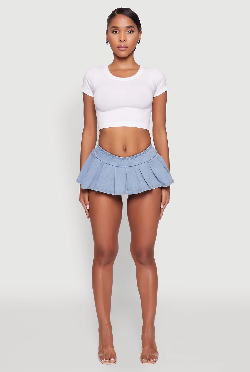 Womens Seamless Crew Neck Cropped Top, White,