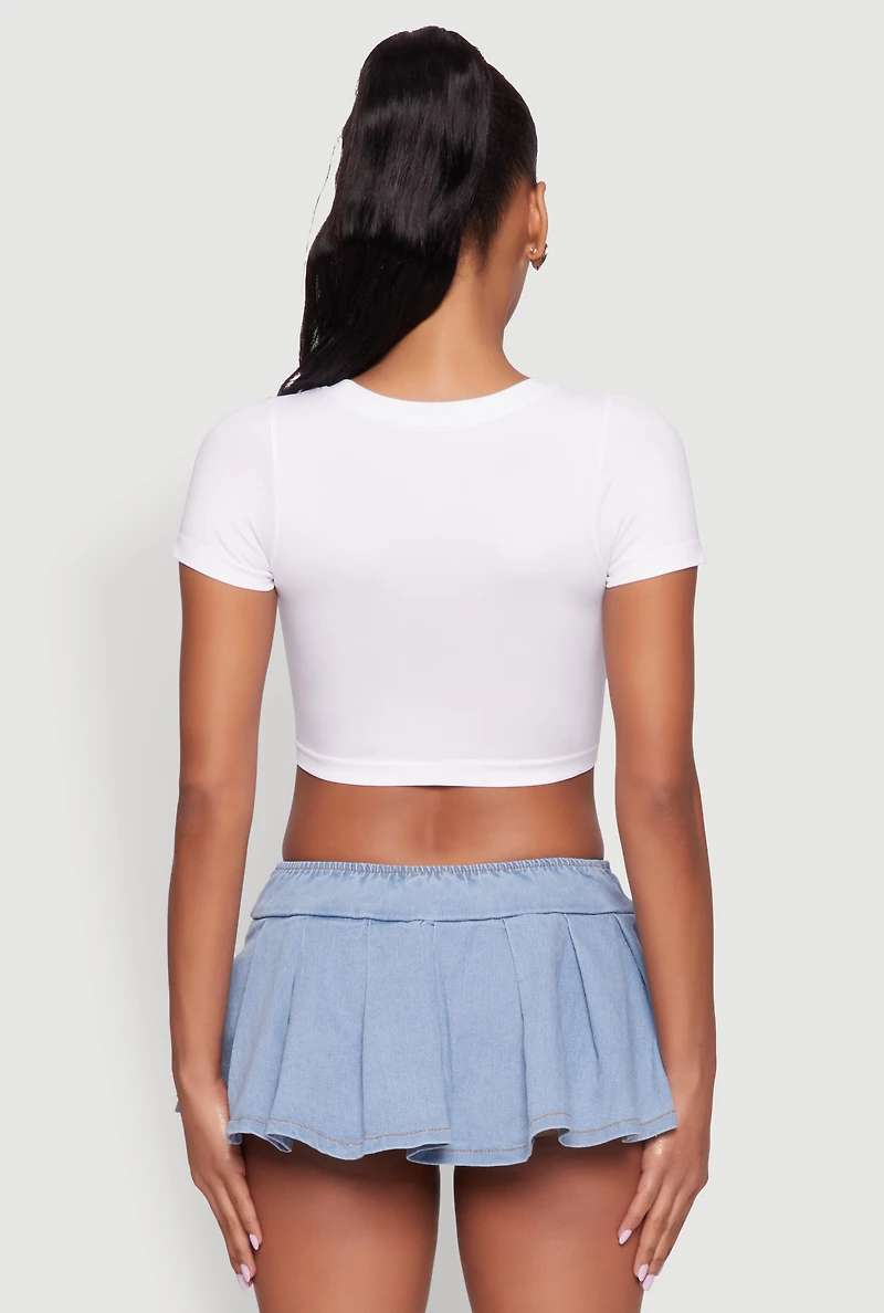 Womens Seamless Crew Neck Cropped Top, White,