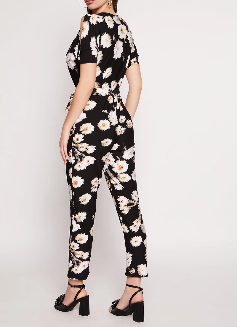 Patterned Cold Shoulder Jumpsuit