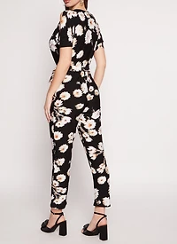 Patterned Cold Shoulder Jumpsuit
