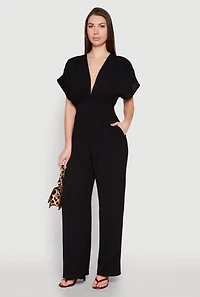 Womens Airy Dolman Sleeve Plunge Jumpsuit, Black, Size S