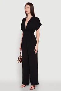 Womens Airy Dolman Sleeve Plunge Jumpsuit, Black, Size S
