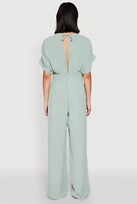Womens Airy Dolman Sleeve Plunge Jumpsuit, Green, Size S