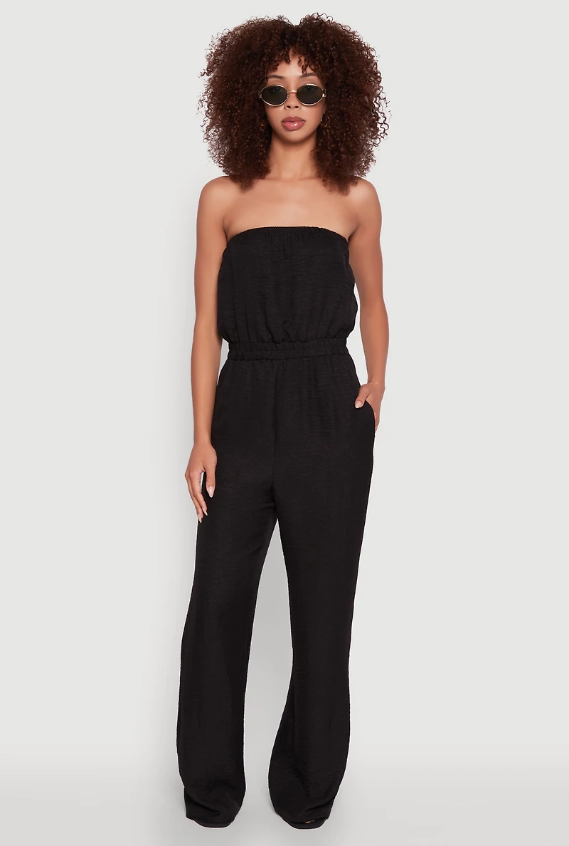Womens Trendy Strapless Wide-Leg Jumpsuit, Black, Size M