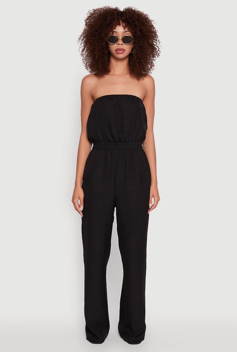 Womens Trendy Strapless Wide-Leg Jumpsuit, Black, Size M
