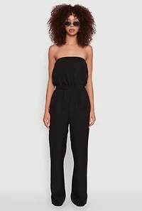 Womens Trendy Strapless Wide-Leg Jumpsuit, Black, Size M