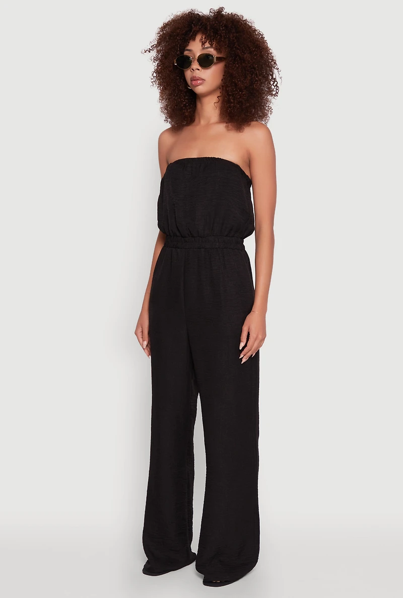 Womens Trendy Strapless Wide-Leg Jumpsuit, Black, Size M
