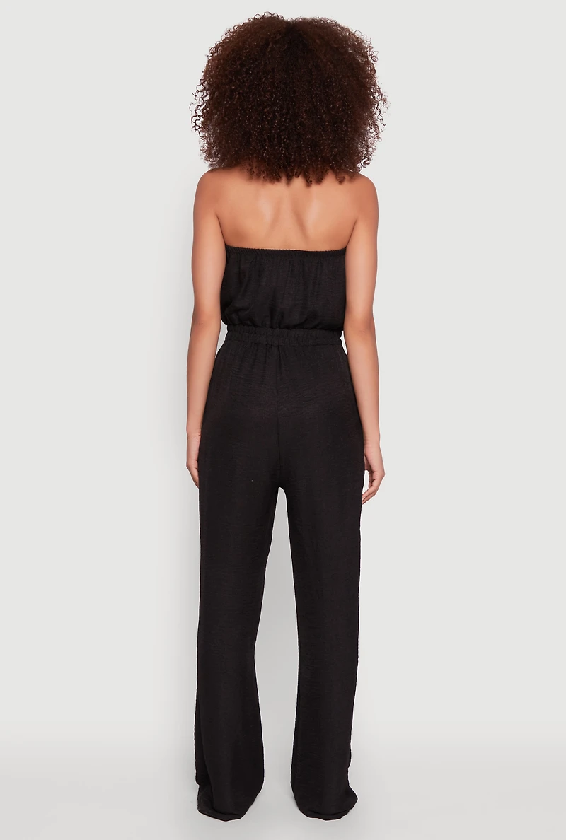 Womens Trendy Strapless Wide-Leg Jumpsuit, Black, Size M