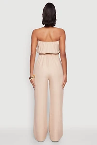 Womens Trendy Strapless Wide-Leg Jumpsuit, Beige, Size S