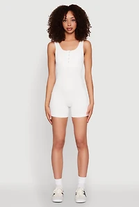 Womens Seamless Snap Button Front Biker Romper, White, Size S-M