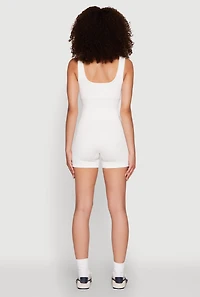 Womens Seamless Snap Button Front Biker Romper, White, Size S-M